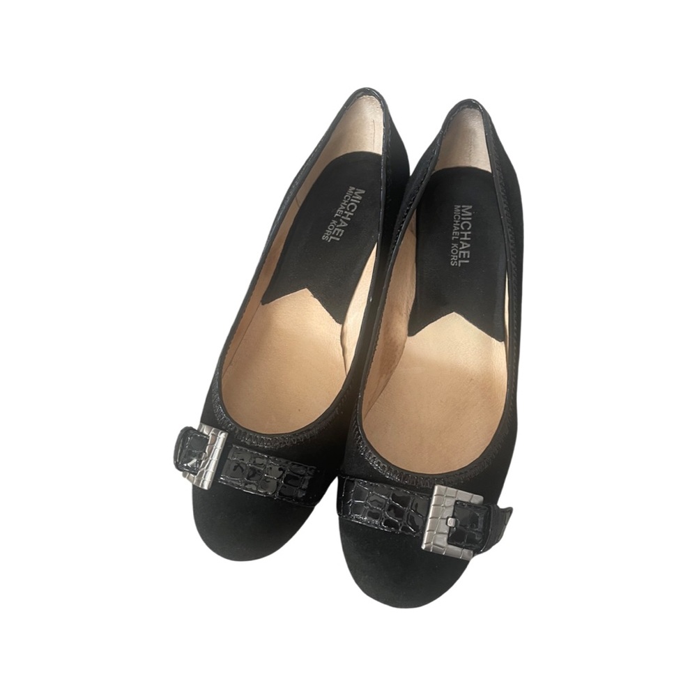 Michael Kors Black Suede Ballet Flats with Silver Buckle